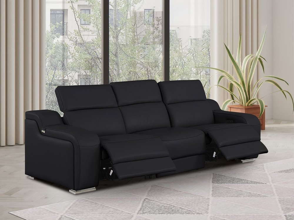 103" Black Italian Leather Reclining USB Sofa