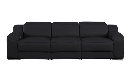 103" Black Italian Leather Reclining USB Sofa