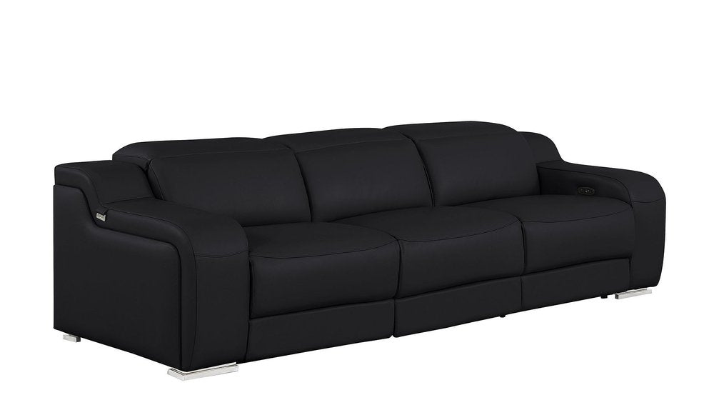 103" Black Italian Leather Reclining USB Sofa