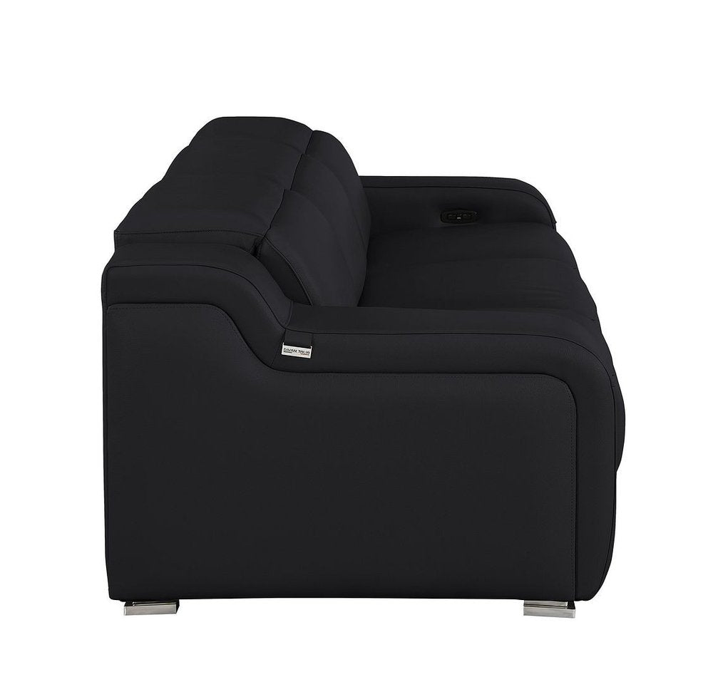 103" Black Italian Leather Reclining USB Sofa