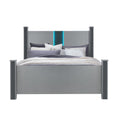 Silver Wood And Faux Crystals Lighted Queen Four Poster Bed Frame