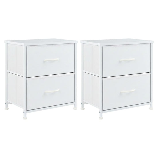 Set of Two 20" White Iron and Wood Two Drawer Nightstand