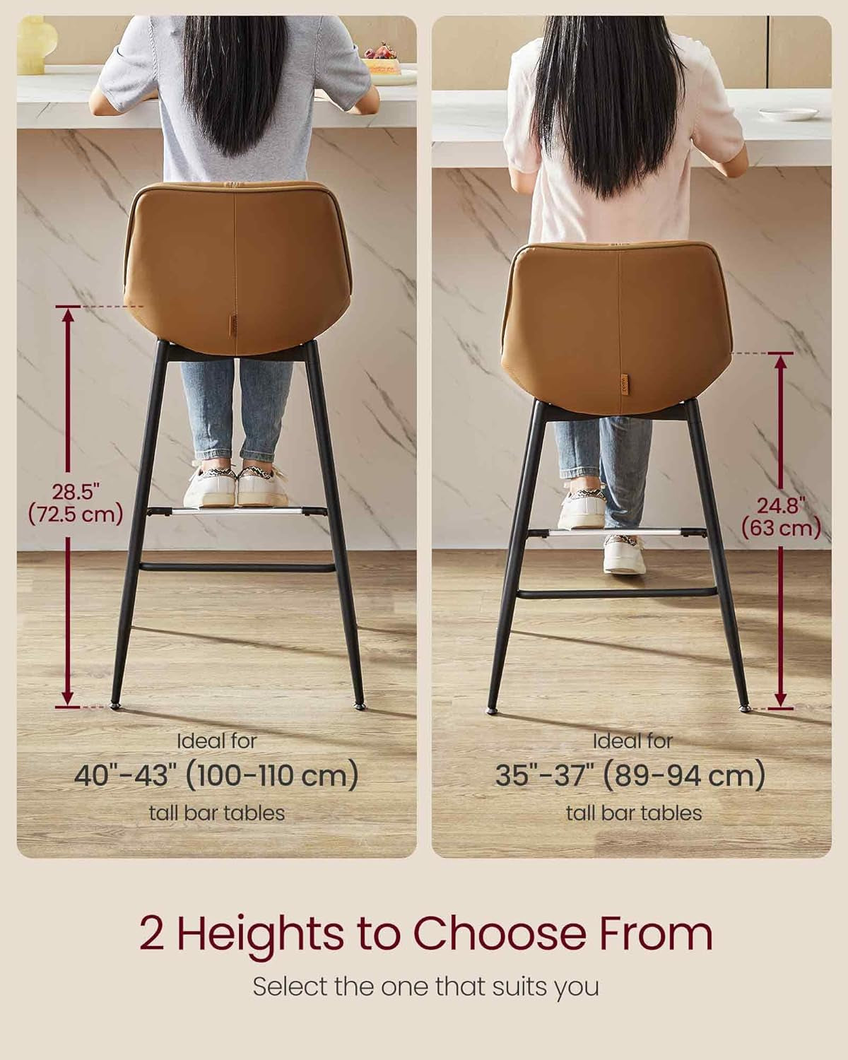 Vasagle Set Of 2 Caramel Brown Bar Stools-1