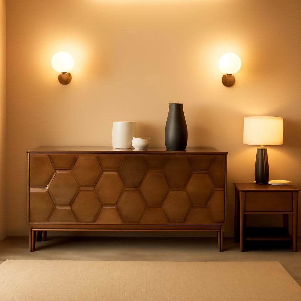 Walnut Mid Century Sideboard Buffet With Solid Wood Legs-0