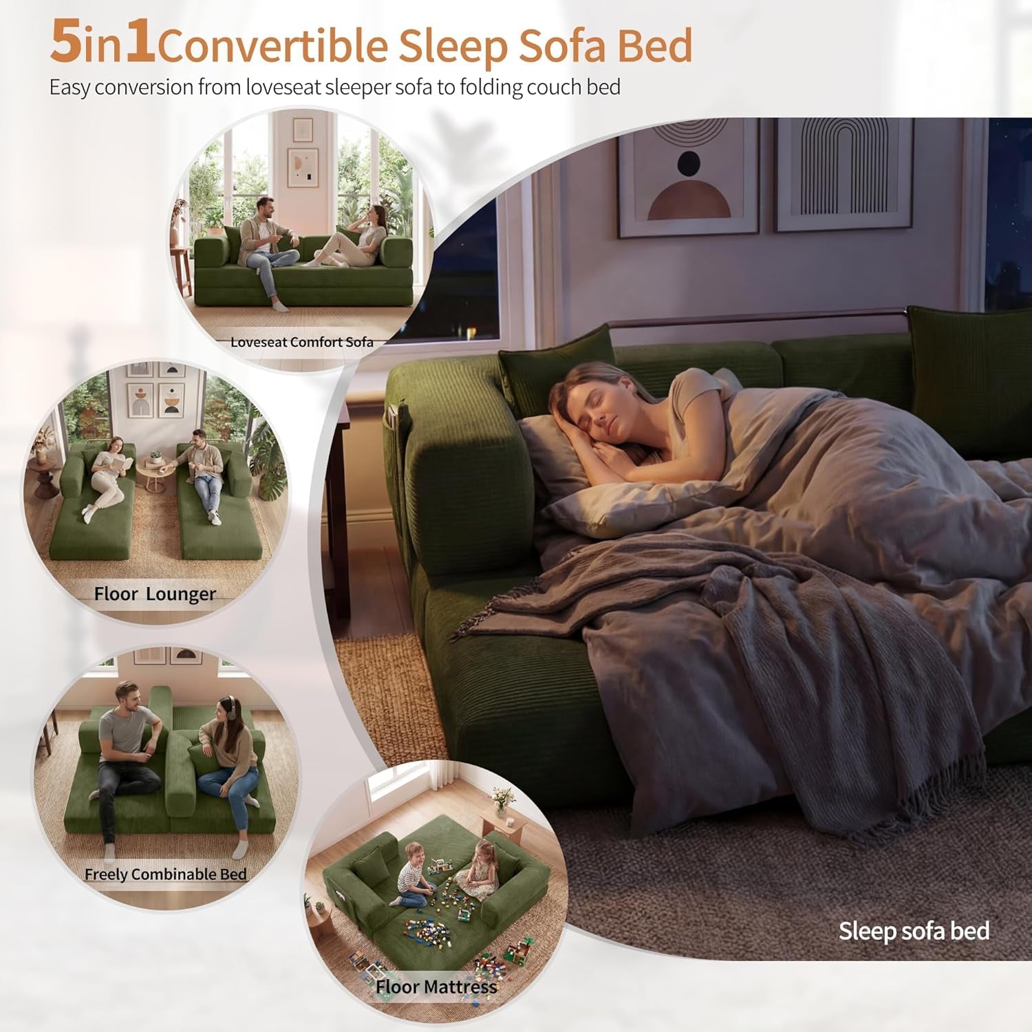 Emerald 78.8 Inches Transformable Sleeper Couch Bed-4