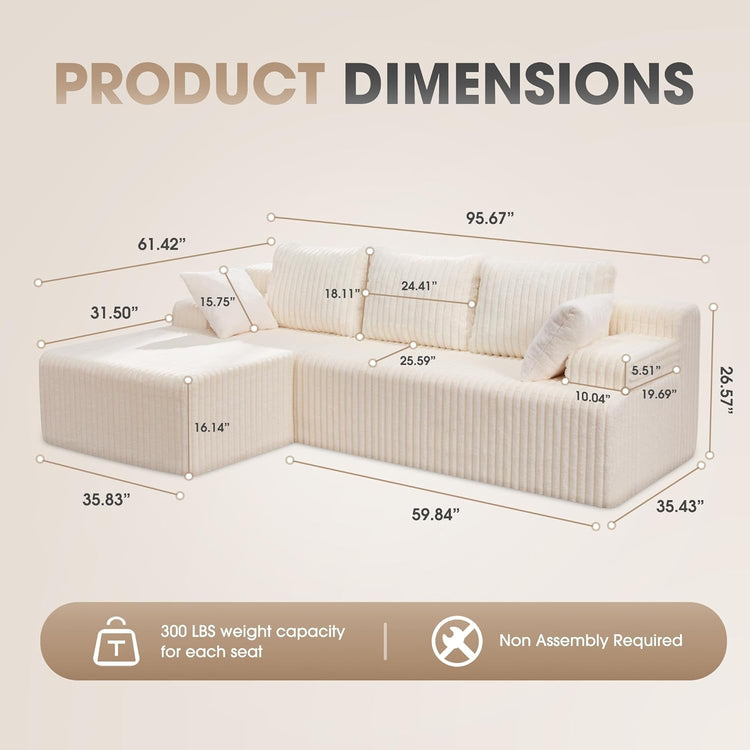 Modular L Shape Sofa 96Inch Oversized Chaise Memory Foam-1