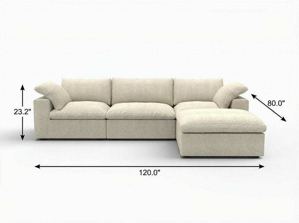 118" Khaki Linen Blend Modular Sofa With Ottoman And Storage