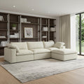 118" Khaki Linen Blend Modular Sofa With Ottoman And Storage