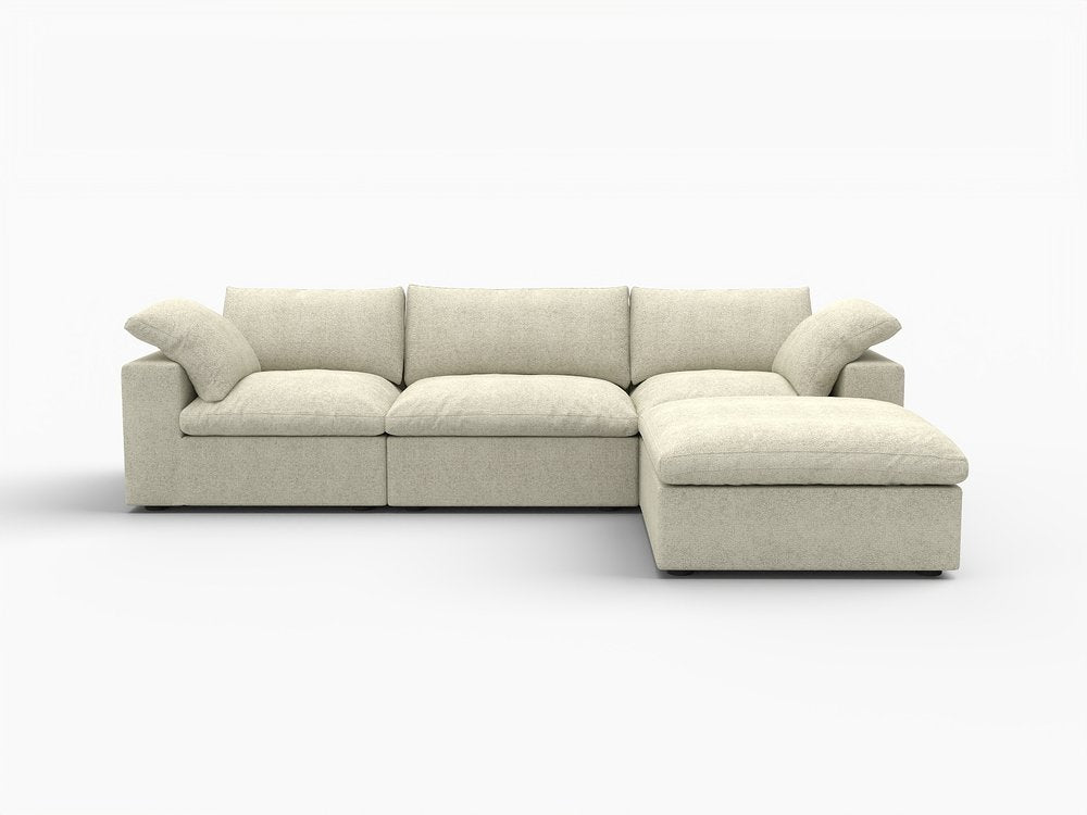 118" Khaki Linen Blend Modular Sofa With Ottoman And Storage