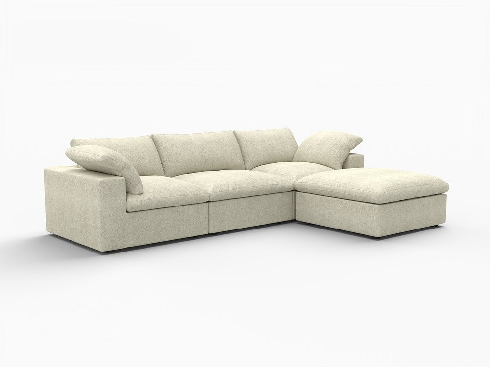 118" Khaki Linen Blend Modular Sofa With Ottoman And Storage