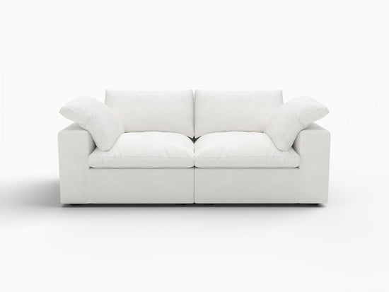 80" White Linen Blend Modular Loveseat and Toss Pillows