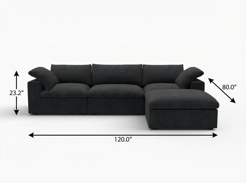 118" Khaki Linen Blend Modular Sofa With Ottoman And Storage
