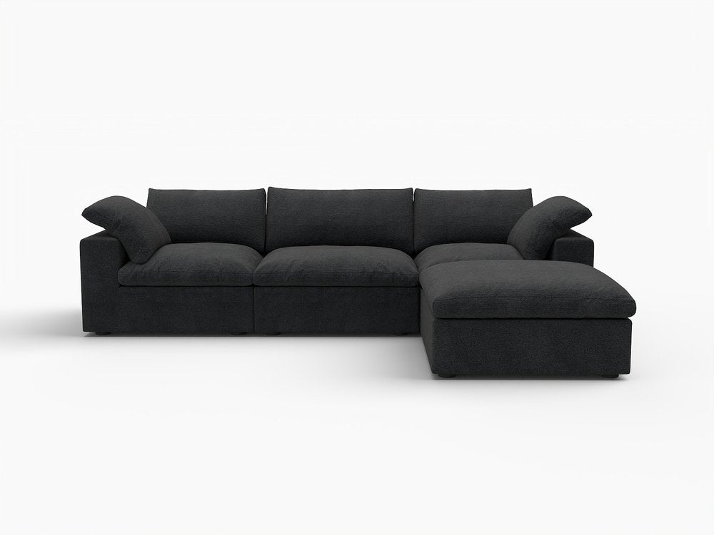 118" Khaki Linen Blend Modular Sofa With Ottoman And Storage