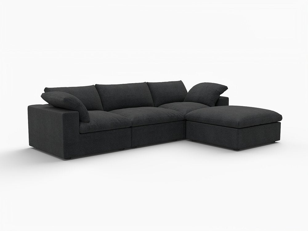 118" Khaki Linen Blend Modular Sofa With Ottoman And Storage