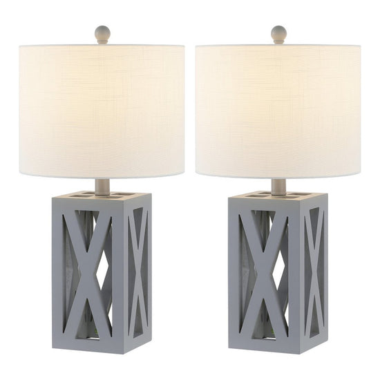 Set of Two 22" Gray Table Lamps With Drum Shades