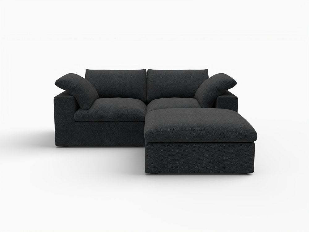 79" White and Black Linen Blend Modular Loveseat With Storage
