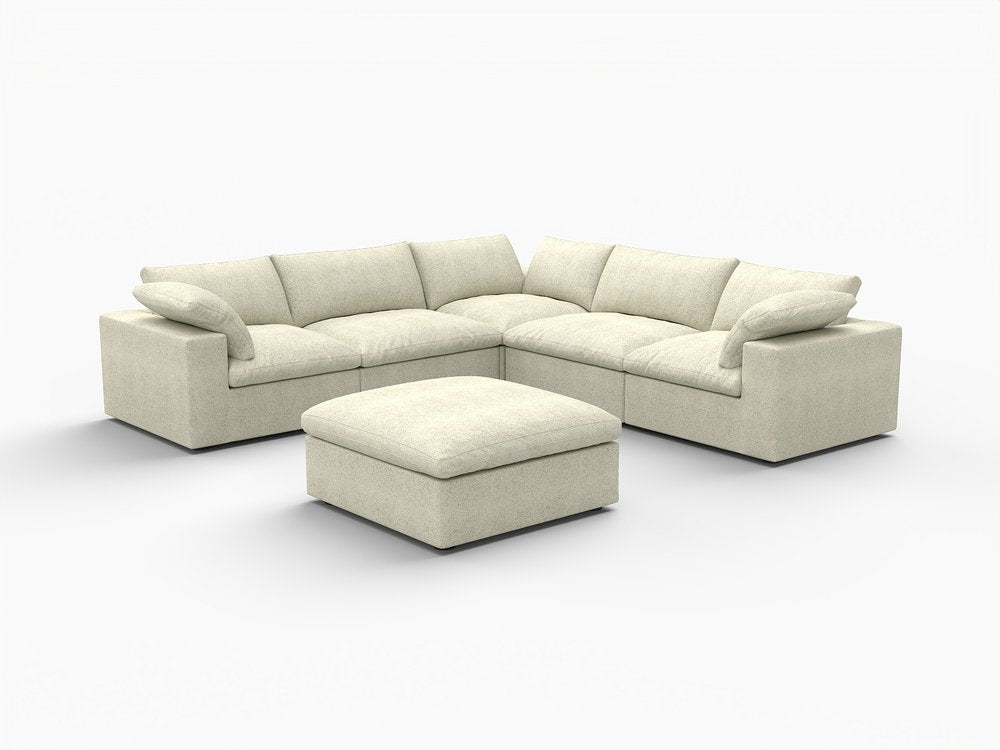 Light Gray Linen Blend Modular L Shaped Six Piece Corner Sectional With Ottoman