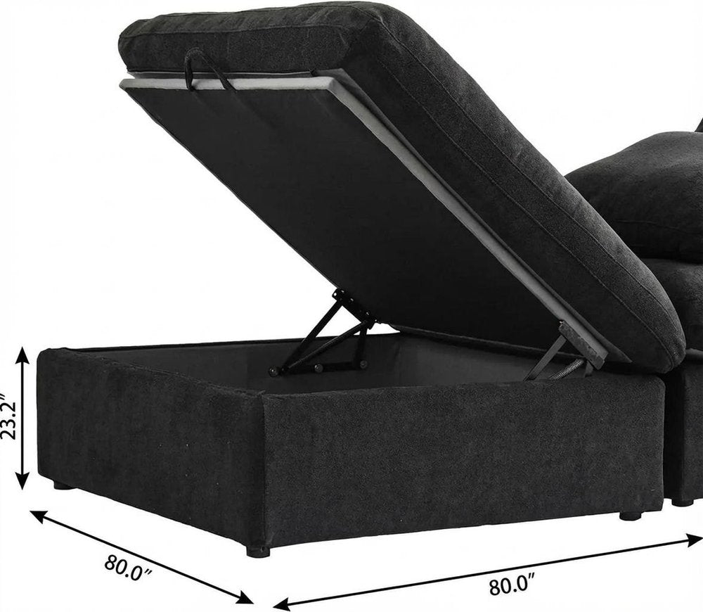 79" White and Black Linen Blend Modular Loveseat With Storage