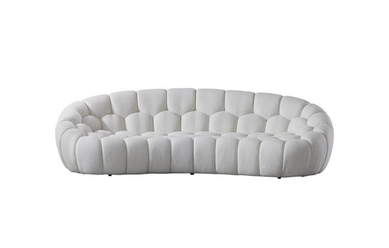 105" White Boucle Curved Sofa