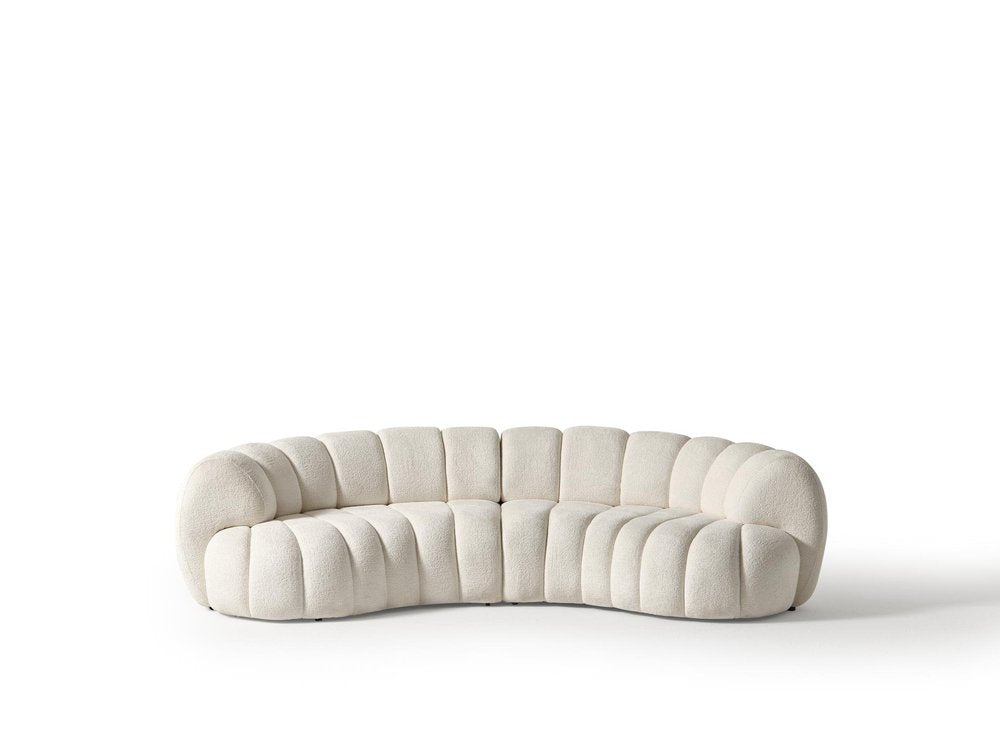 118" White Chenille Curved Sofa With Toss Pillows