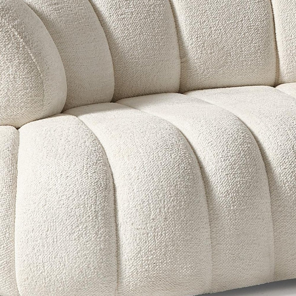 118" White Chenille Curved Sofa With Toss Pillows