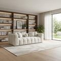 91" Beige Chenille Sofa With Toss Pillows