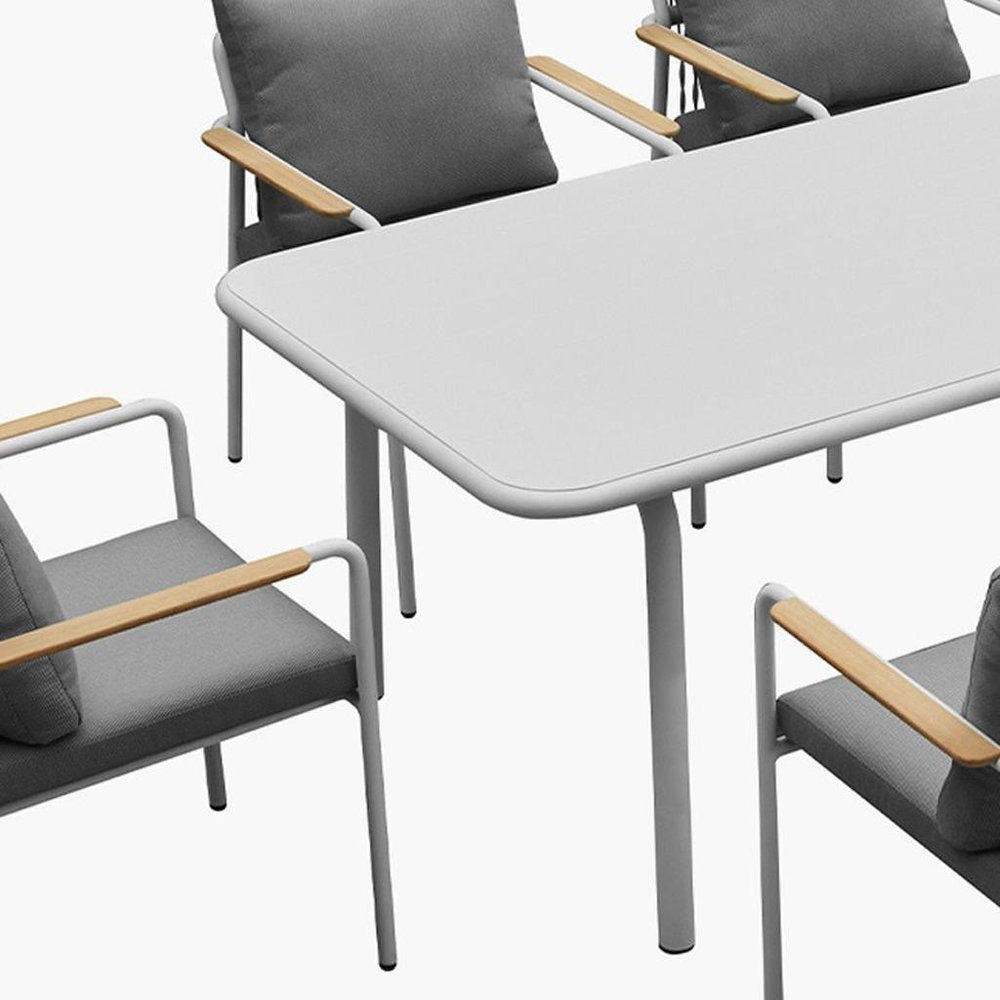 Nine Piece White Metal Dining Set with Eight Chairs