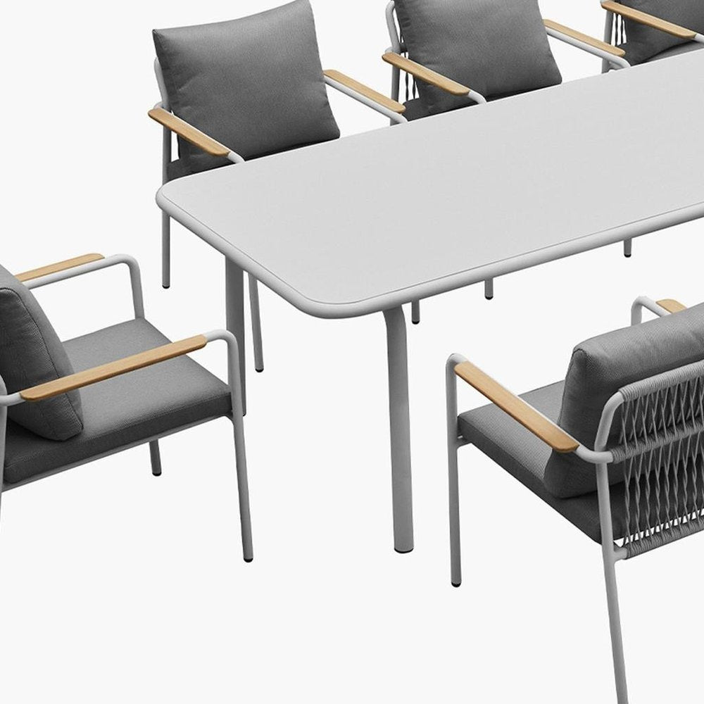 Nine Piece White Metal Dining Set with Eight Chairs