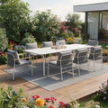 Nine Piece White Metal Dining Set with Eight Chairs