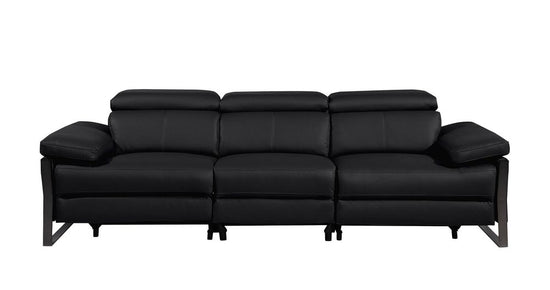 104" Black Italian Leather Reclining USB Sofa