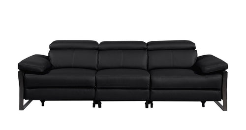 104" Black Italian Leather Reclining USB Sofa