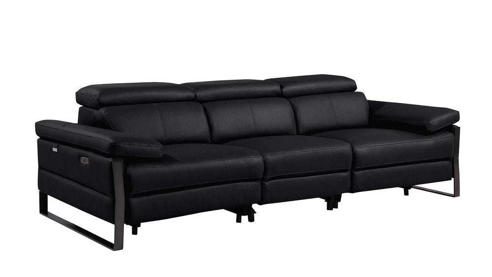 104" Black Italian Leather Reclining USB Sofa