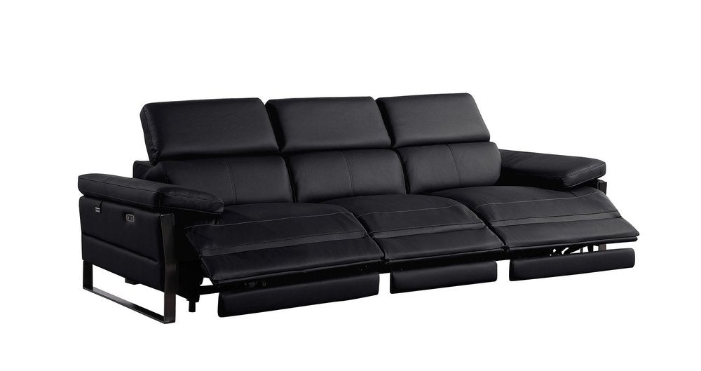 104" Black Italian Leather Reclining USB Sofa