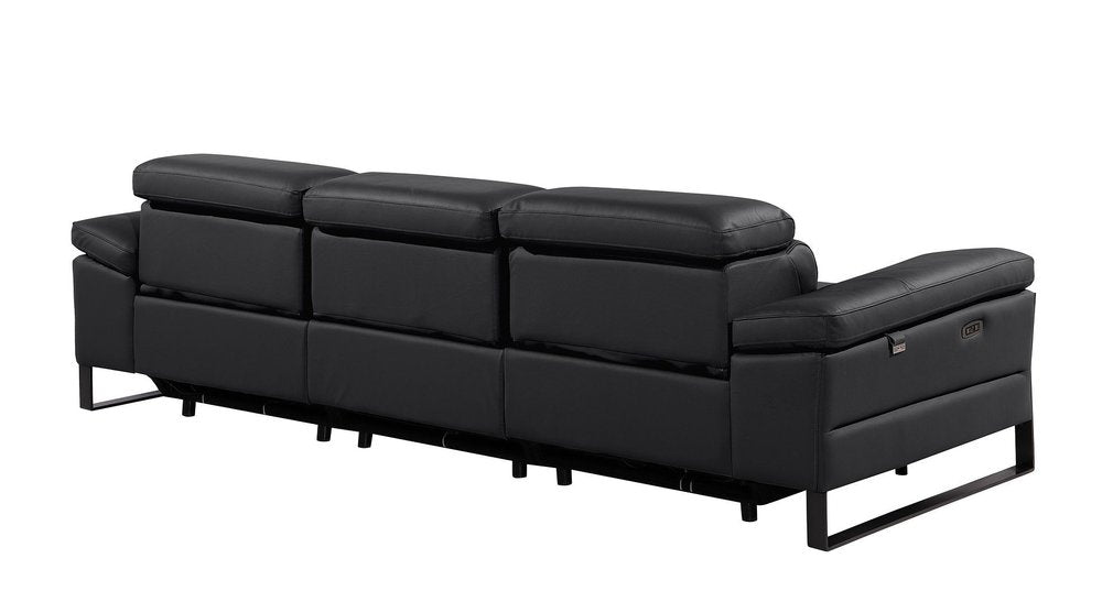 104" Black Italian Leather Reclining USB Sofa