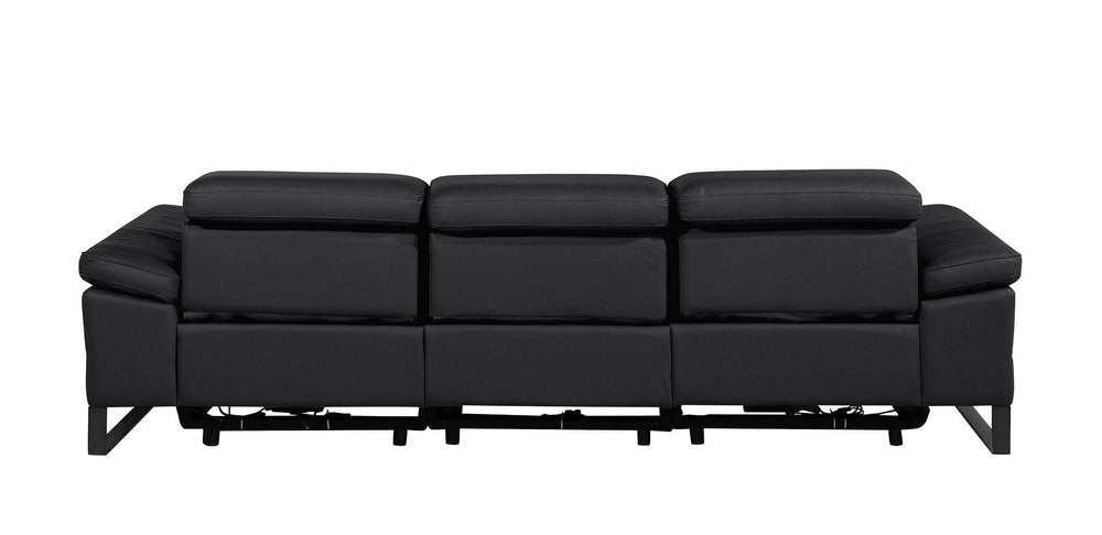 104" Black Italian Leather Reclining USB Sofa