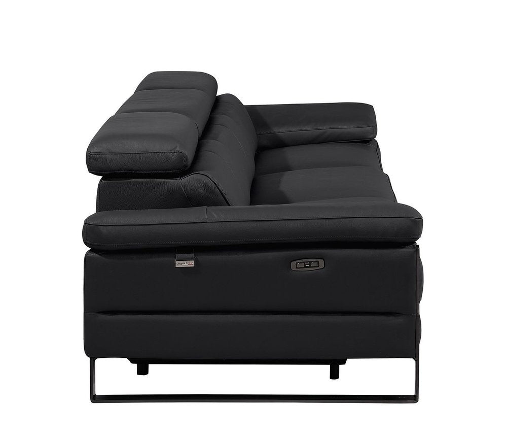 104" Black Italian Leather Reclining USB Sofa