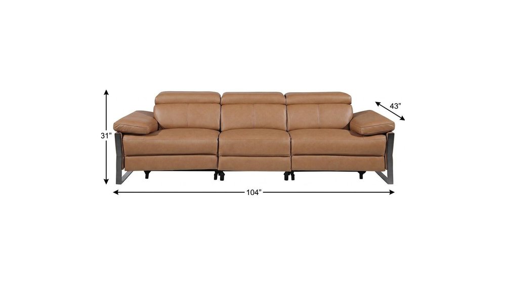 104" Black Italian Leather Reclining USB Sofa