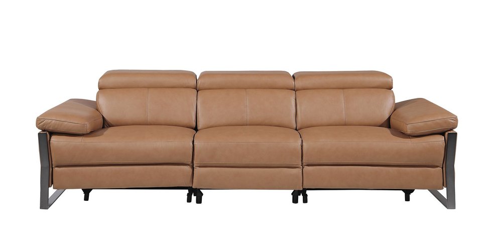104" Black Italian Leather Reclining USB Sofa