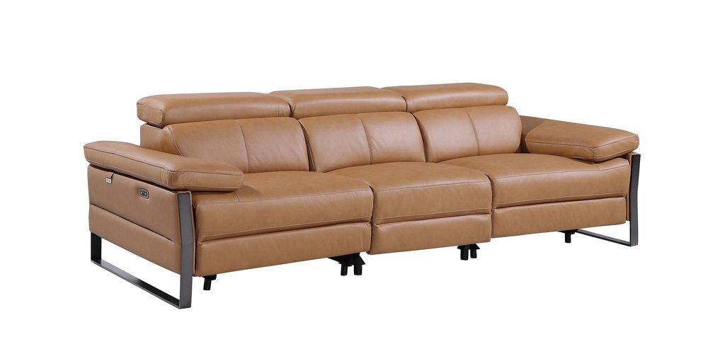 104" Black Italian Leather Reclining USB Sofa
