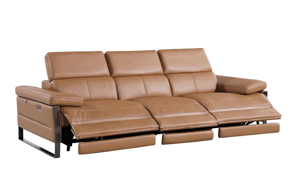 104" Black Italian Leather Reclining USB Sofa