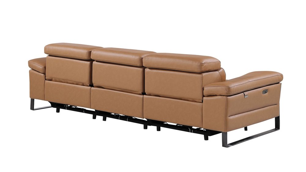 104" Black Italian Leather Reclining USB Sofa