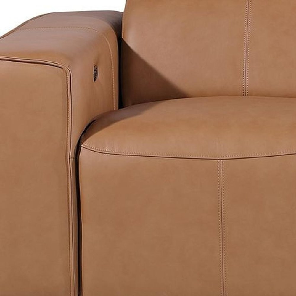 104" Chestnut Italian Leather Reclining USB Sofa And Storage
