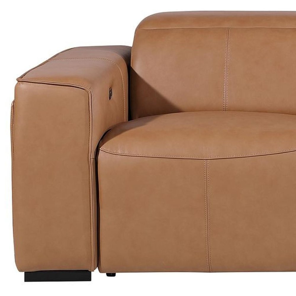 104" Chestnut Italian Leather Reclining USB Sofa And Storage