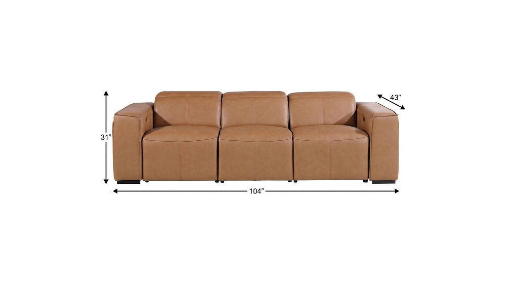 104" Chestnut Italian Leather Reclining USB Sofa And Storage