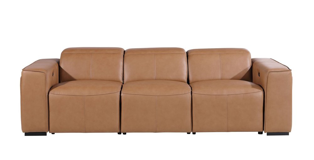 104" Chestnut Italian Leather Reclining USB Sofa And Storage