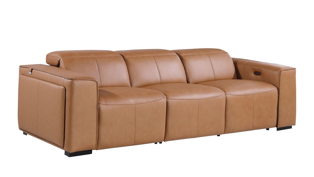 104" Chestnut Italian Leather Reclining USB Sofa And Storage