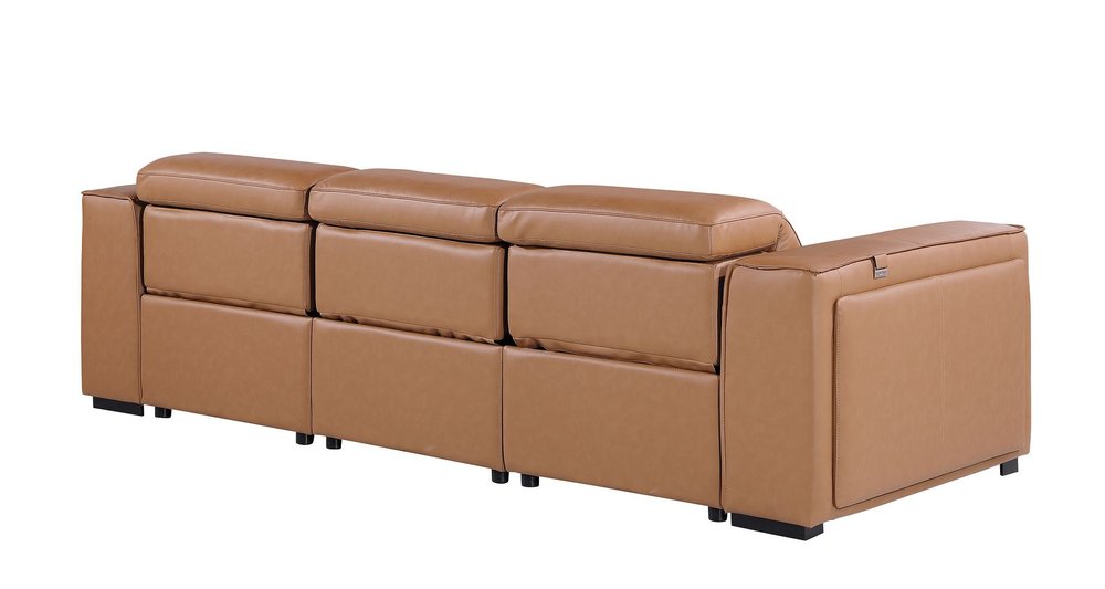 104" Chestnut Italian Leather Reclining USB Sofa And Storage