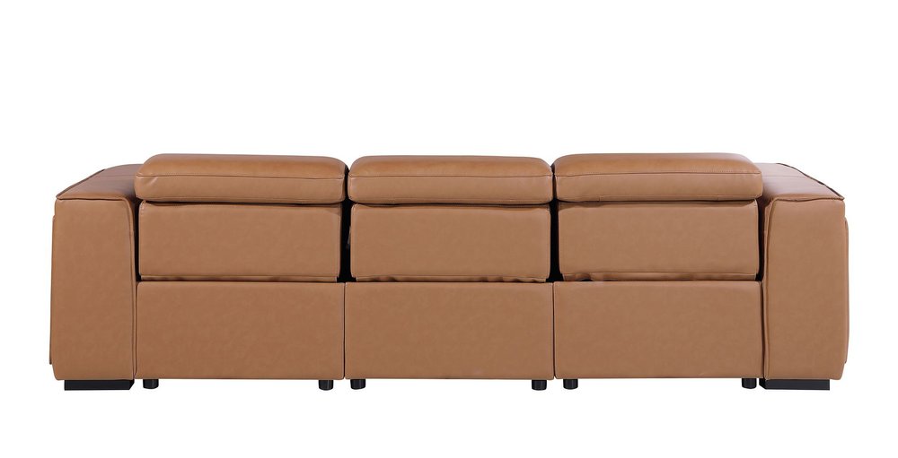 104" Chestnut Italian Leather Reclining USB Sofa And Storage