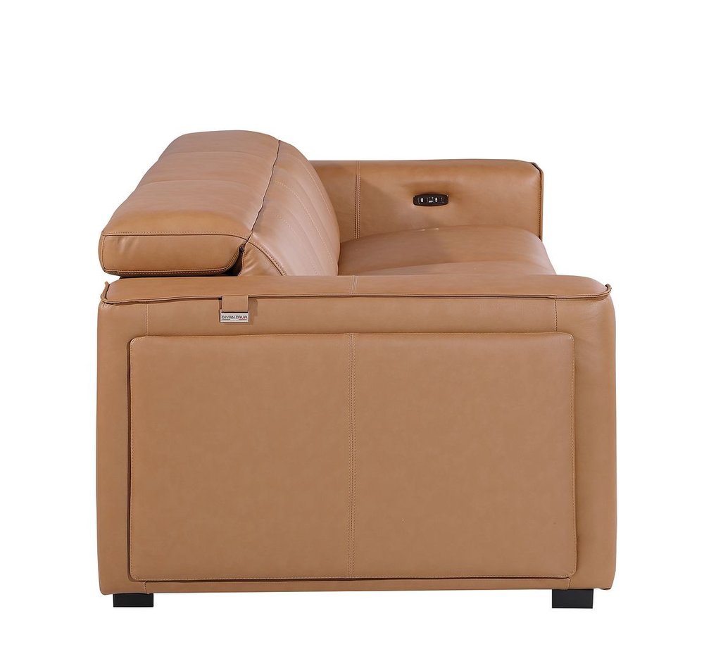 104" Chestnut Italian Leather Reclining USB Sofa And Storage