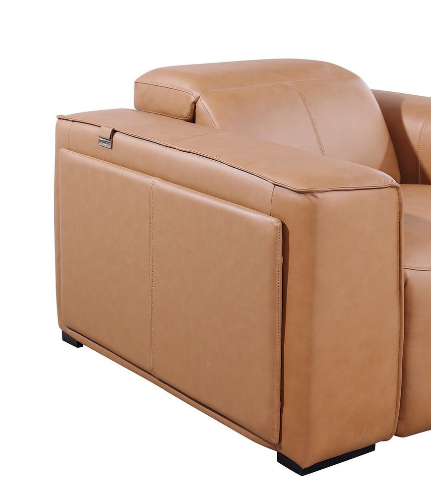 104" Chestnut Italian Leather Reclining USB Sofa And Storage
